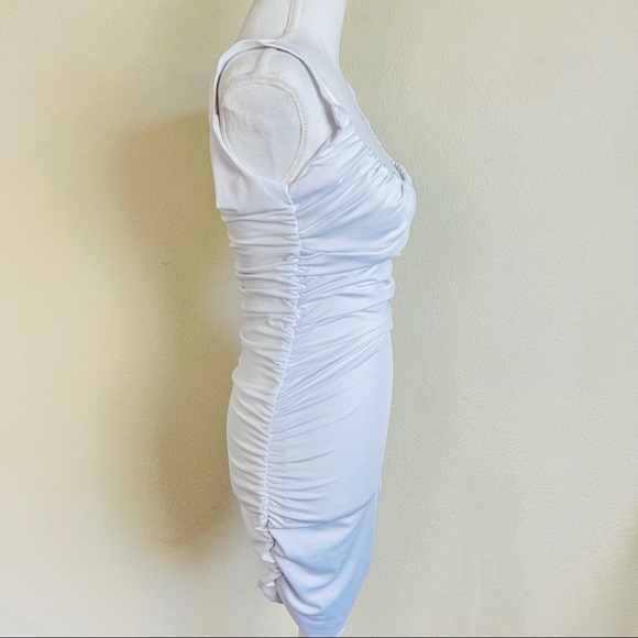 White Ruched Side & Bum Bustier Bodycon Tank Dress - Picture 4 of 8
